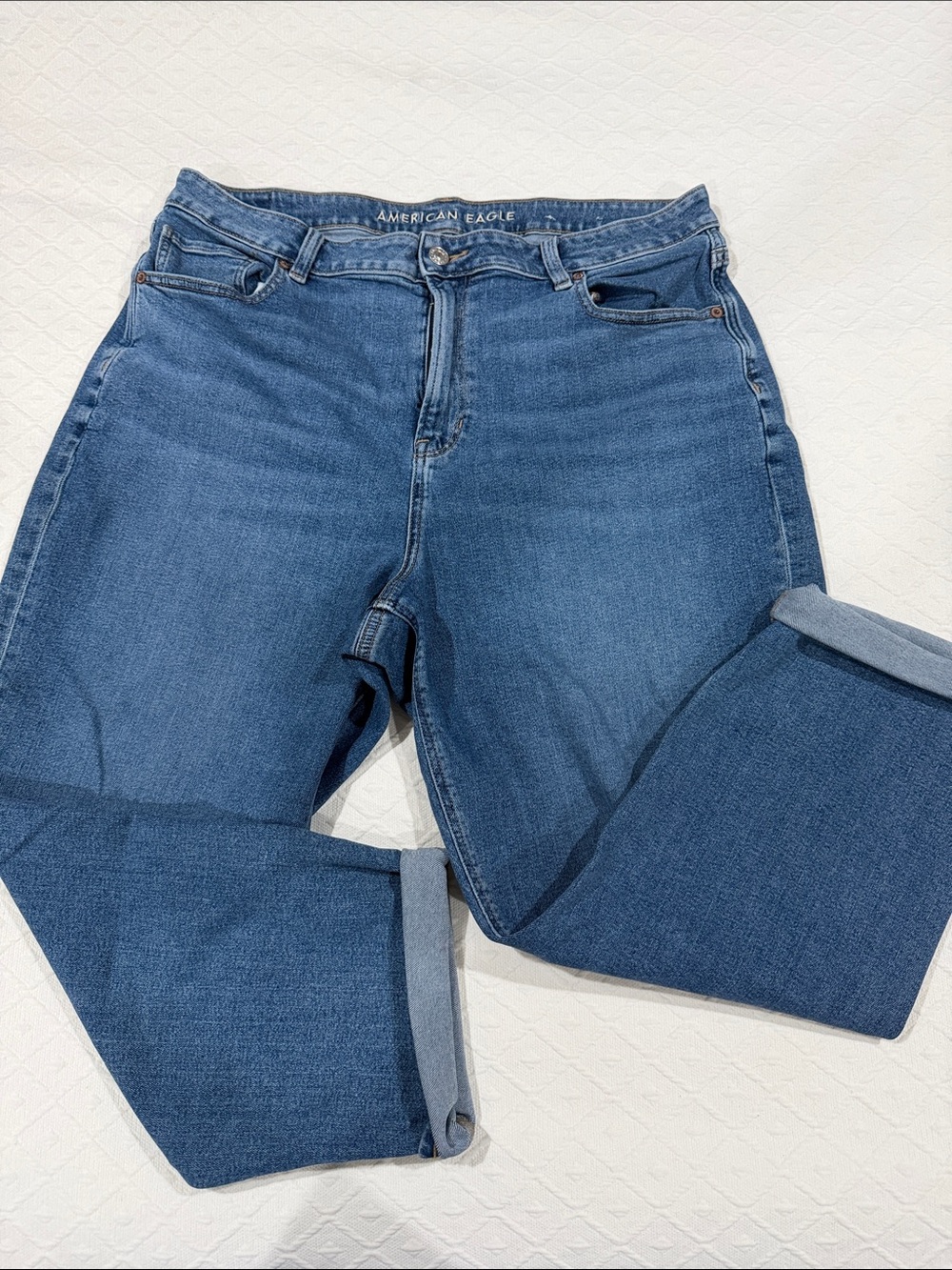American Eagle Outfitters Medium Blue High-Rise Straight Jeans - 16 short